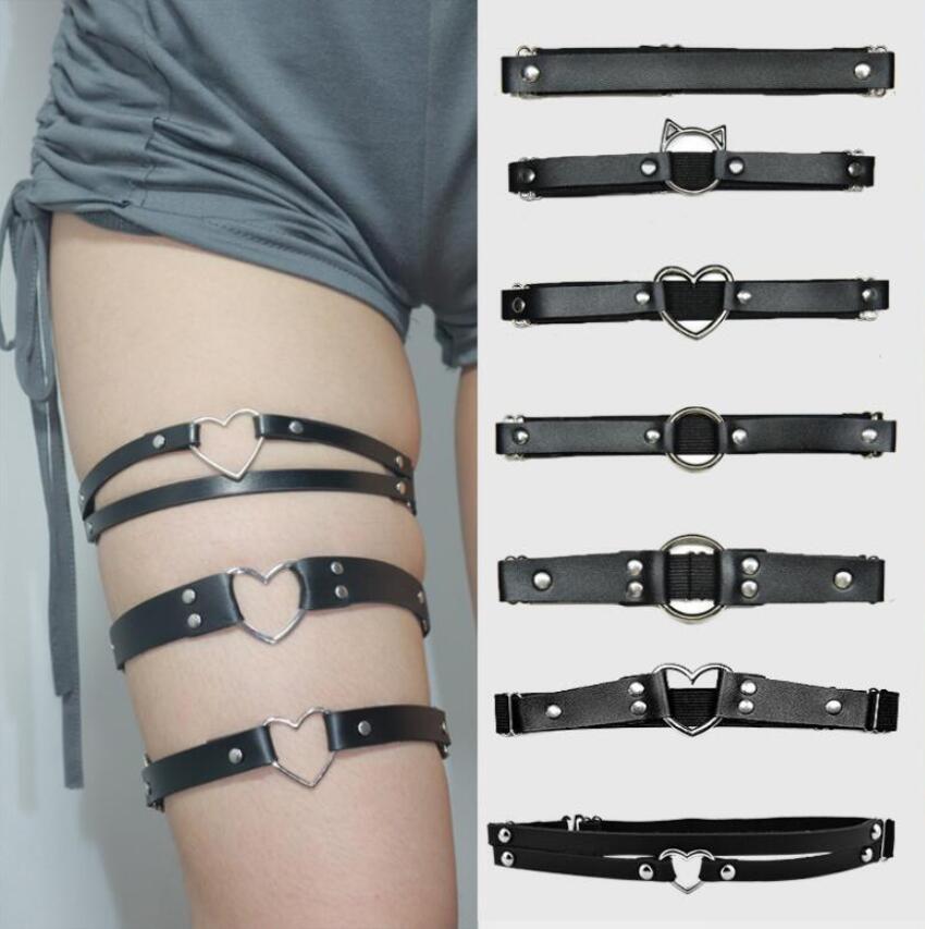 Leather Work Harness - ใหม่ล่าสุดผู้หญิงเซ็กซี่ความยืดหยุ่นสายรัดหัวใจแฟชั่น Bondage Goth ตกแต่ง Garter เข็มขัดต้นขาสายรัดชุดชั้นในหนังสําหรับถุงน่อง