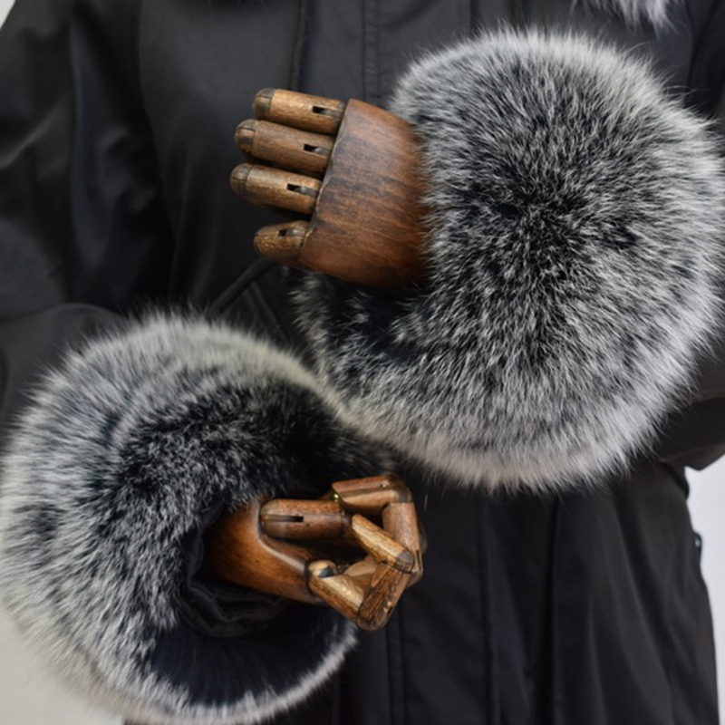 Leatherwork Rings - Fox Fur Cuffs สําหรับผู้หญิงทั้งหนังวงกลมขนสัตว์ธรรมชาติแขนผู้หญิงเสื้อแขนเสื้อแจ็คเก็ตขนสัตว์ Cuffs ขนปุย