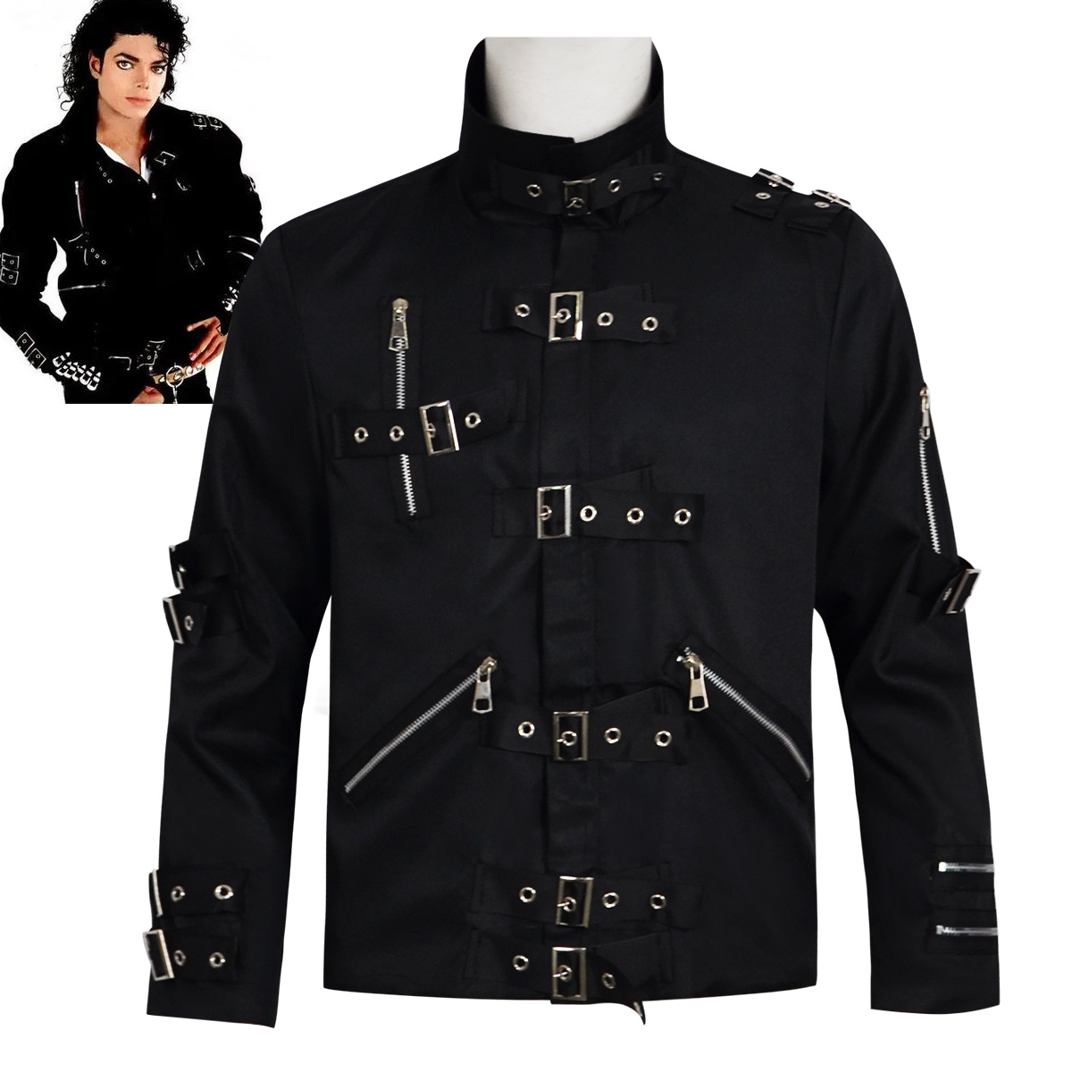 Leather Work Jacket - แจ็คเก็ตหนังพังก์เฮฟวีเมทัล V8 รุ่นที่เป็นที่รำลึกถึงไมเคิล แจ็คสัน สำหรับนักเลียนแบบ แจ็คเก็ตคอสเพลย์ผู้ชายสำหรับฮาโลวีน