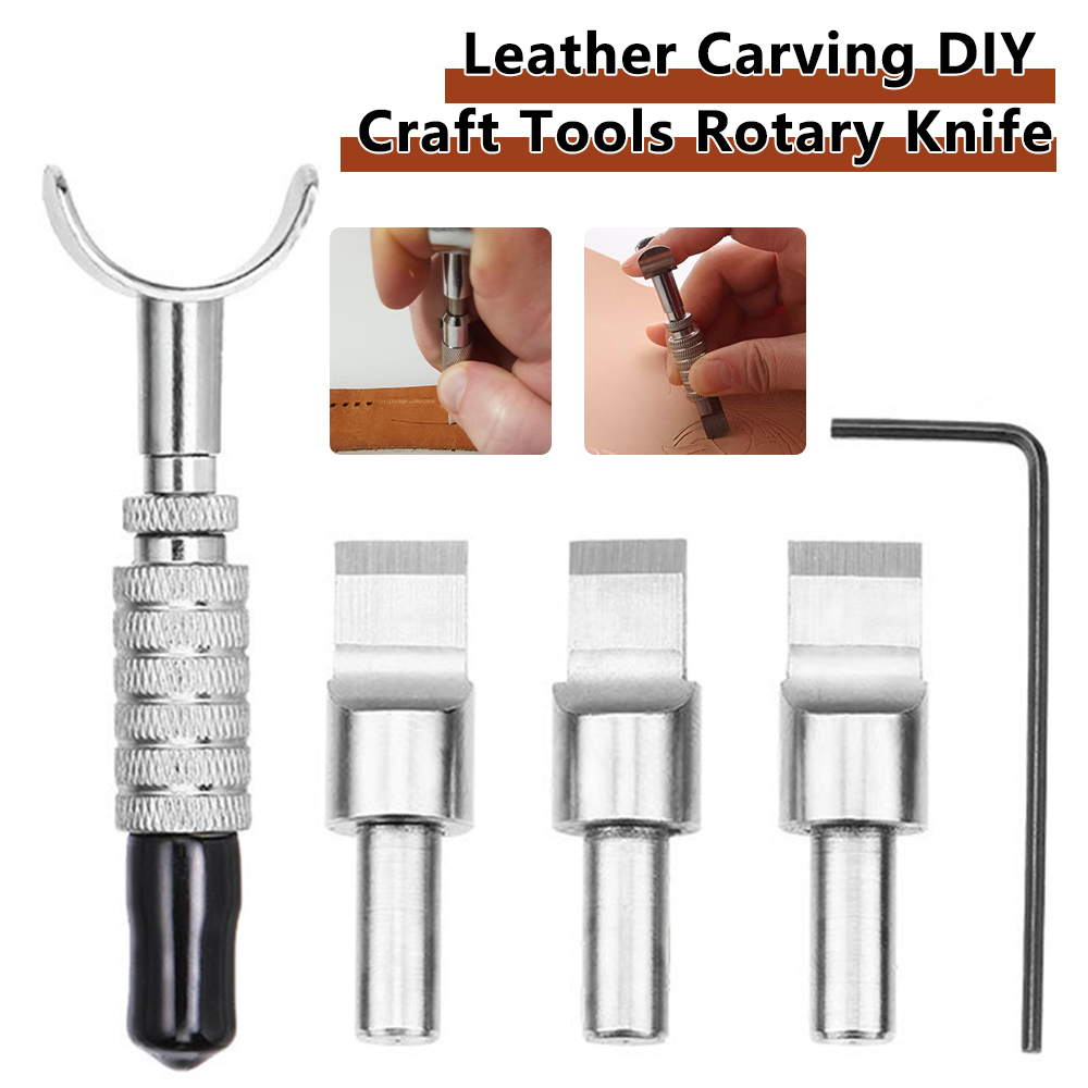 Swivel Knife Tool - มีดแกะสลักหนังแบบหมุนได้ เครื่องมือแกะสลักหนังสำหรับงานฝีมือ DIY มีดแกะสลักหนังด้ามจับแบบเปลี่ยนใบมีดได้ ใบมีดสำหรับแกะสลักและปั๊มลาย