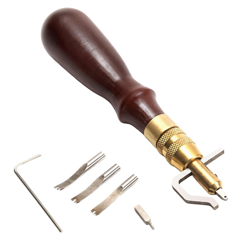 Swivel Knife Tool - ชุดเครื่องมืองานหนัง ABYN พร้อมชุดตัดและปั๊มแบบปรับได้, มีดหมุนด้ามไม้สำหรับงาน DIY