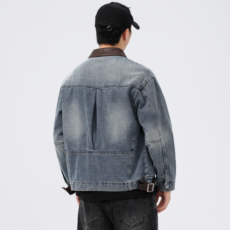 เสื้อแจ็คเก็ตยีนส์คอปกหนังผู้ช - Leather Work Jacket บทวิจารณ์และราคา