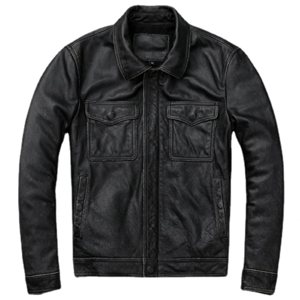 แจ็กเก็ตหนังแท้สีน้ำตาลแดงวินเ - Leather Work Jacket บทวิจารณ์และราคา