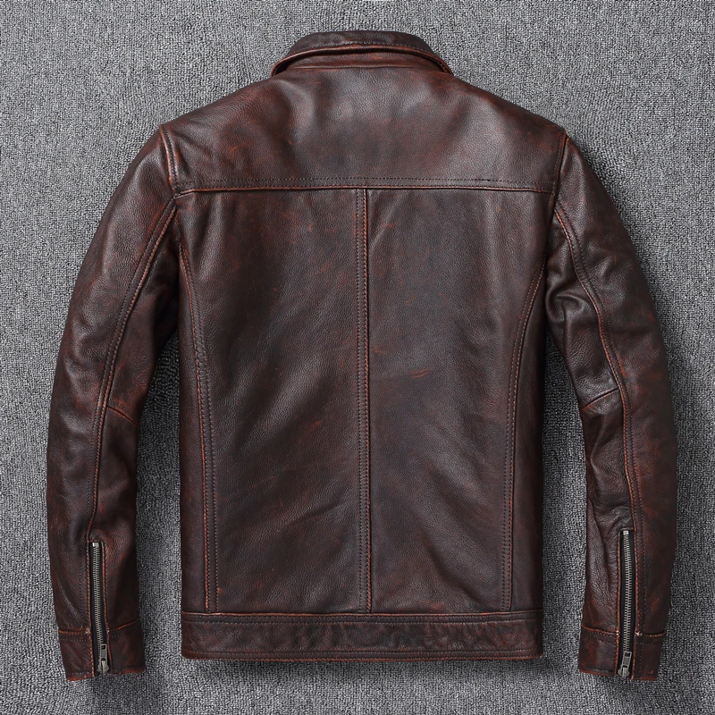แจ็กเก็ตหนังแท้สีน้ำตาลแดงวินเ - Leather Work Jacket บทวิจารณ์และราคา